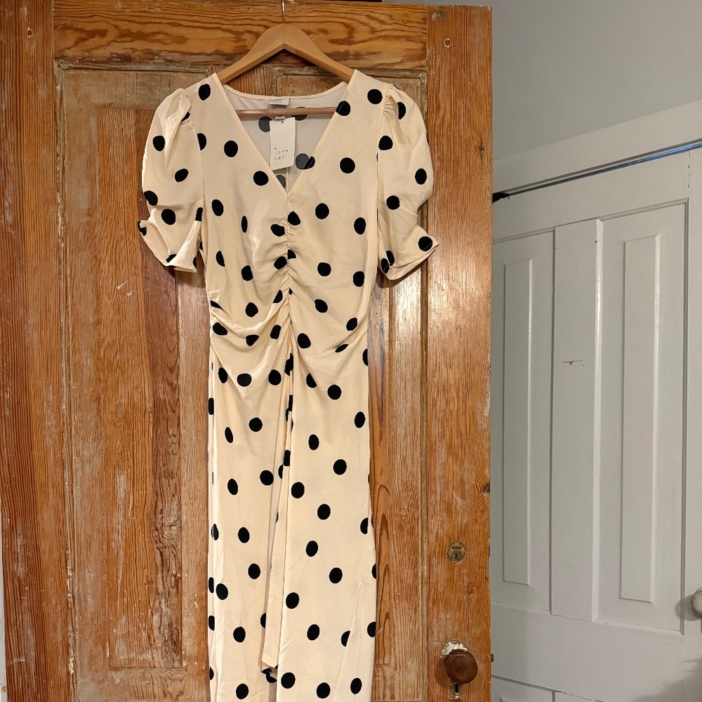 A New Day Cream with Black Polka Dots Hi Low Dress